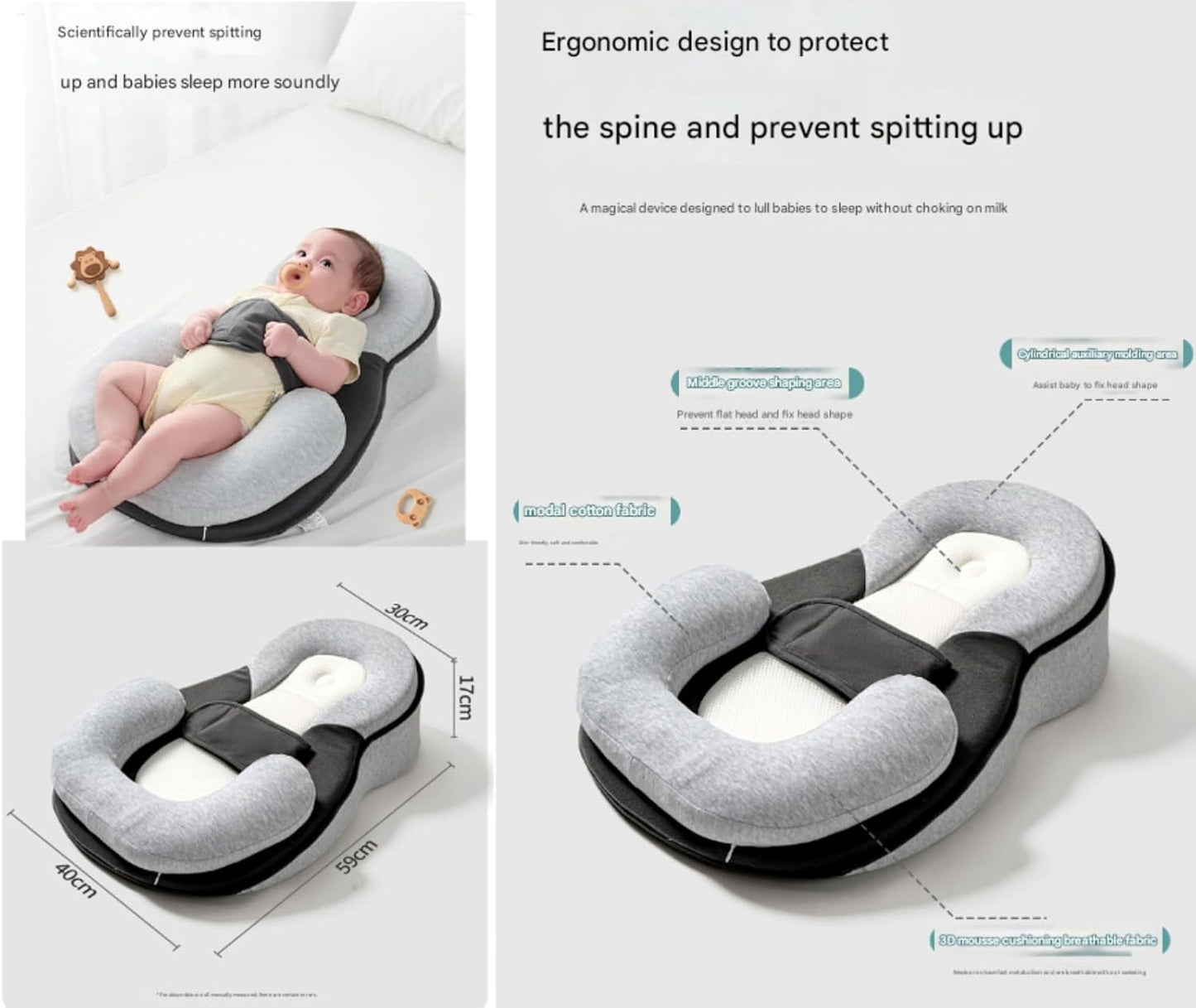 Almohada Desmontable De Alimentación Con Biberón, Almohadas Para Dormir Para Recién Nacidos, Almohada De Lactancia Materna De Reflujo Para Reducir La Regurgitación, Almohada Antireflujo